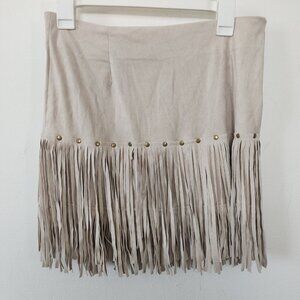 Fornia Womens Suede Fringe Skirt Brown Large Western Bohemian